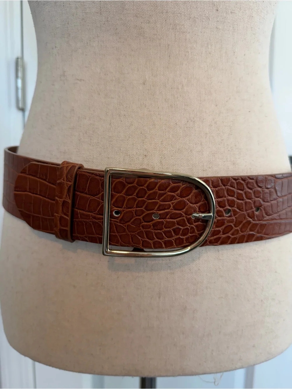 REISS Women’s Isabelle Leather Crocodile Patterned Belt Brown Size Large